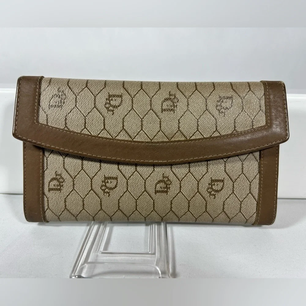 1154: Vintage Christian Dior Honeycomb Monogram Wallet Clutch Italy
